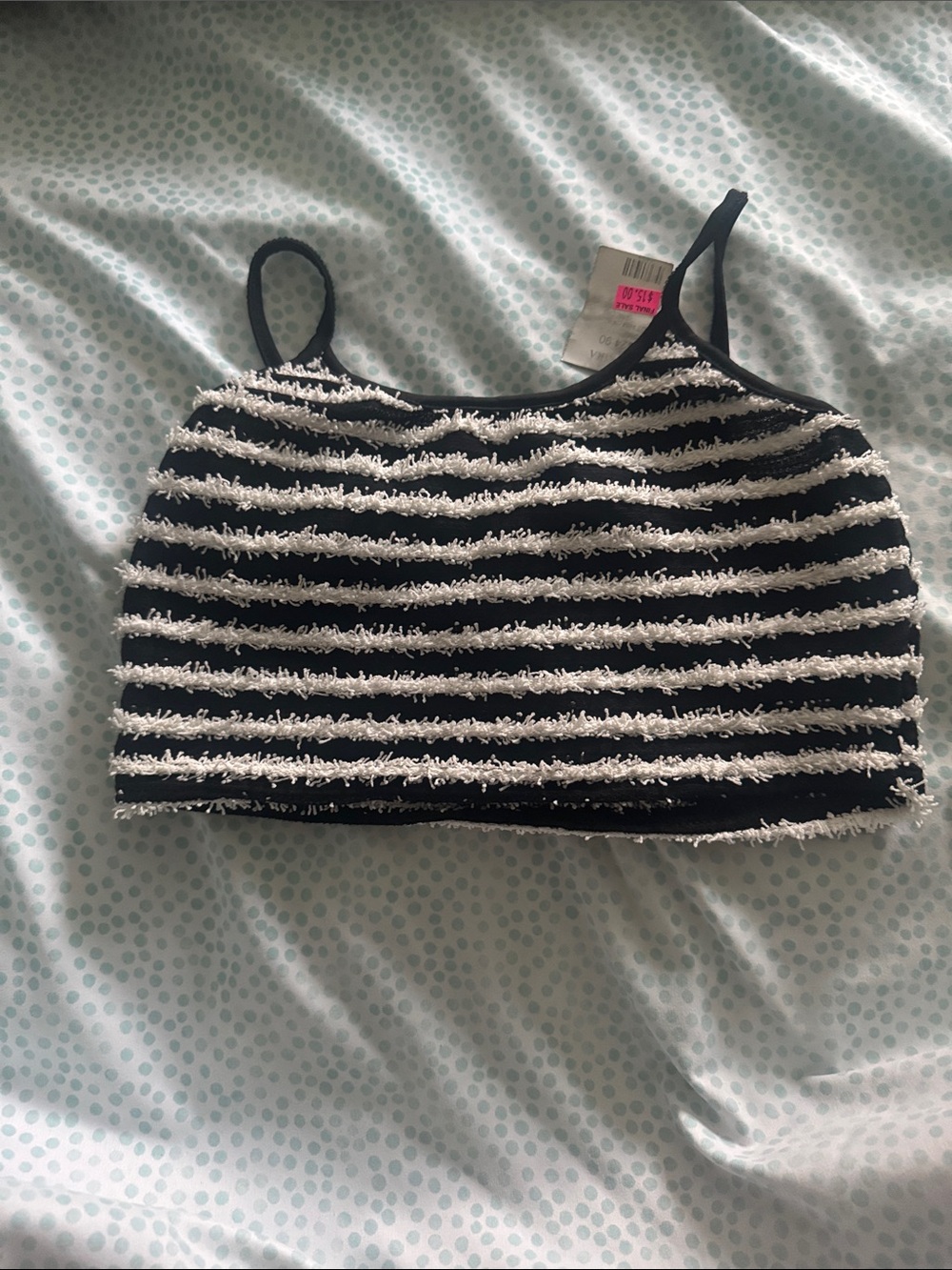 AKIRA Black and White Striped Fuzzy Crop Top